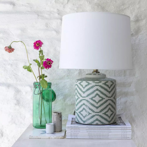 Grand Illusions Ceramic Lamp Ikat Sage with White Shade